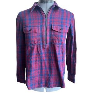 Madewell Plaid Half Zip Utility Shirt Pullover Flannel Pink Blue Casual Preppy